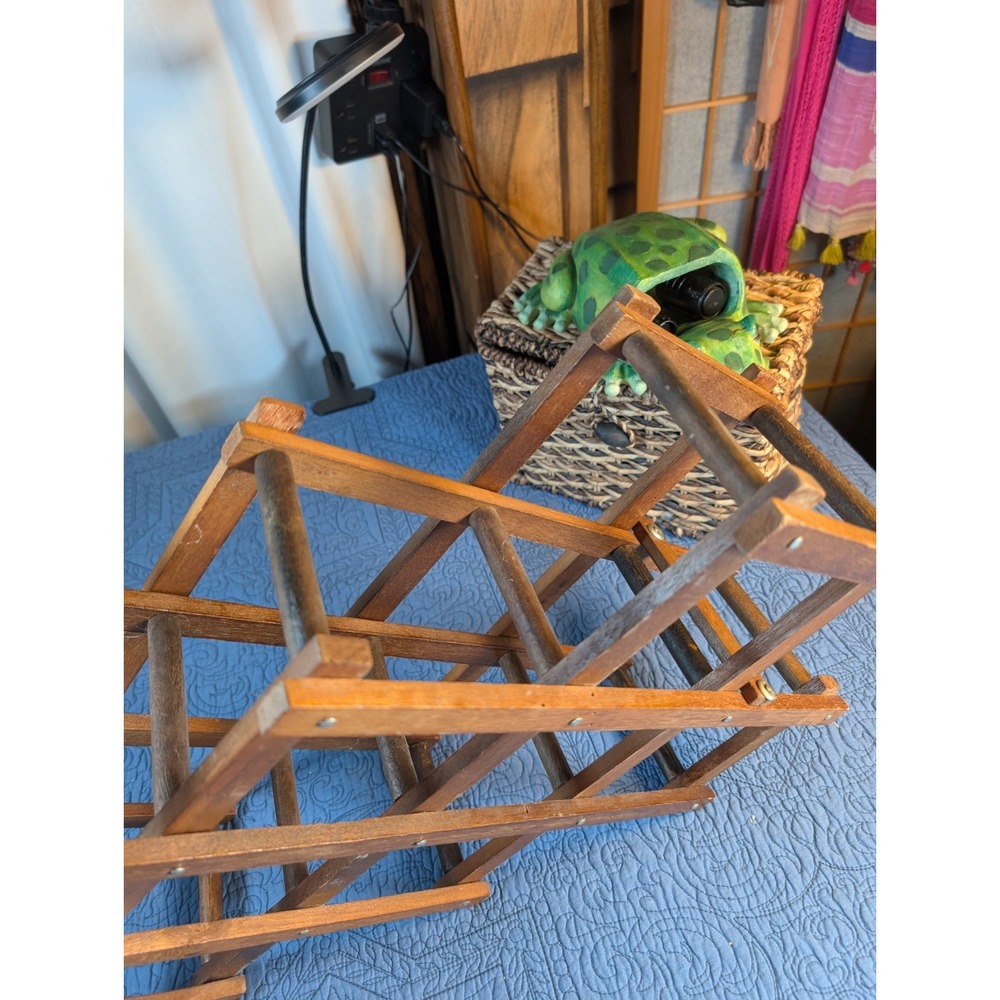 Wooden Accordion Wine Rack Collapsible 10 Bottle Holder Mid Century Vintage - Picture 3 of 12